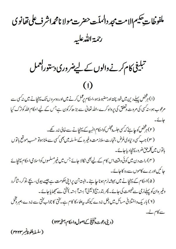 تبلیغی کام کرنے والوں کے لیے ضروری دستور العمل تبلیغی کام کرنے والوں کے لیے ضروری دستور العمل