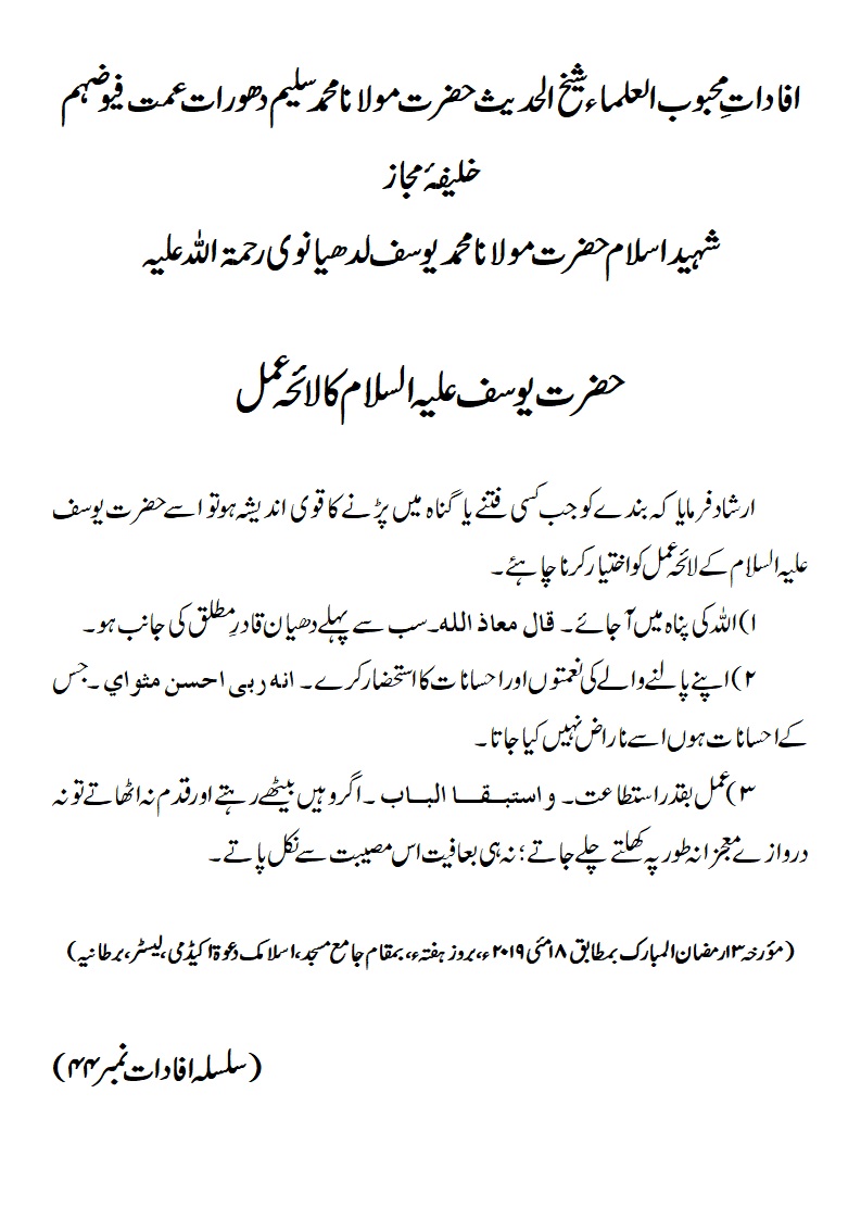 حضرت یوسف علیہ السلام کا لائحہ عمل حضرت یوسف علیہ السلام کا لائحہ عمل