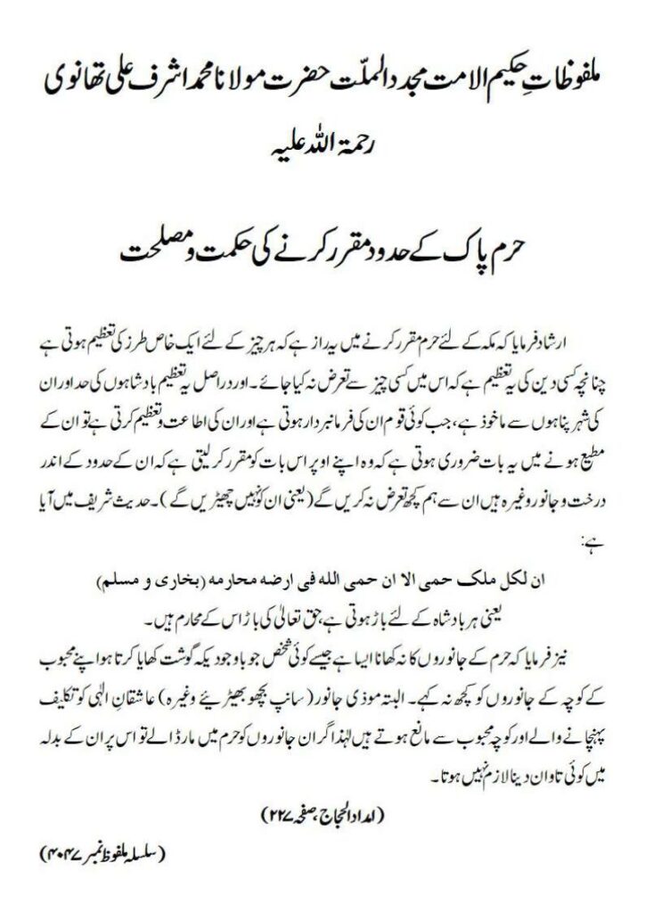 حرم پاک کے حدود مقر رکرنے کی حکمت و مصلحت