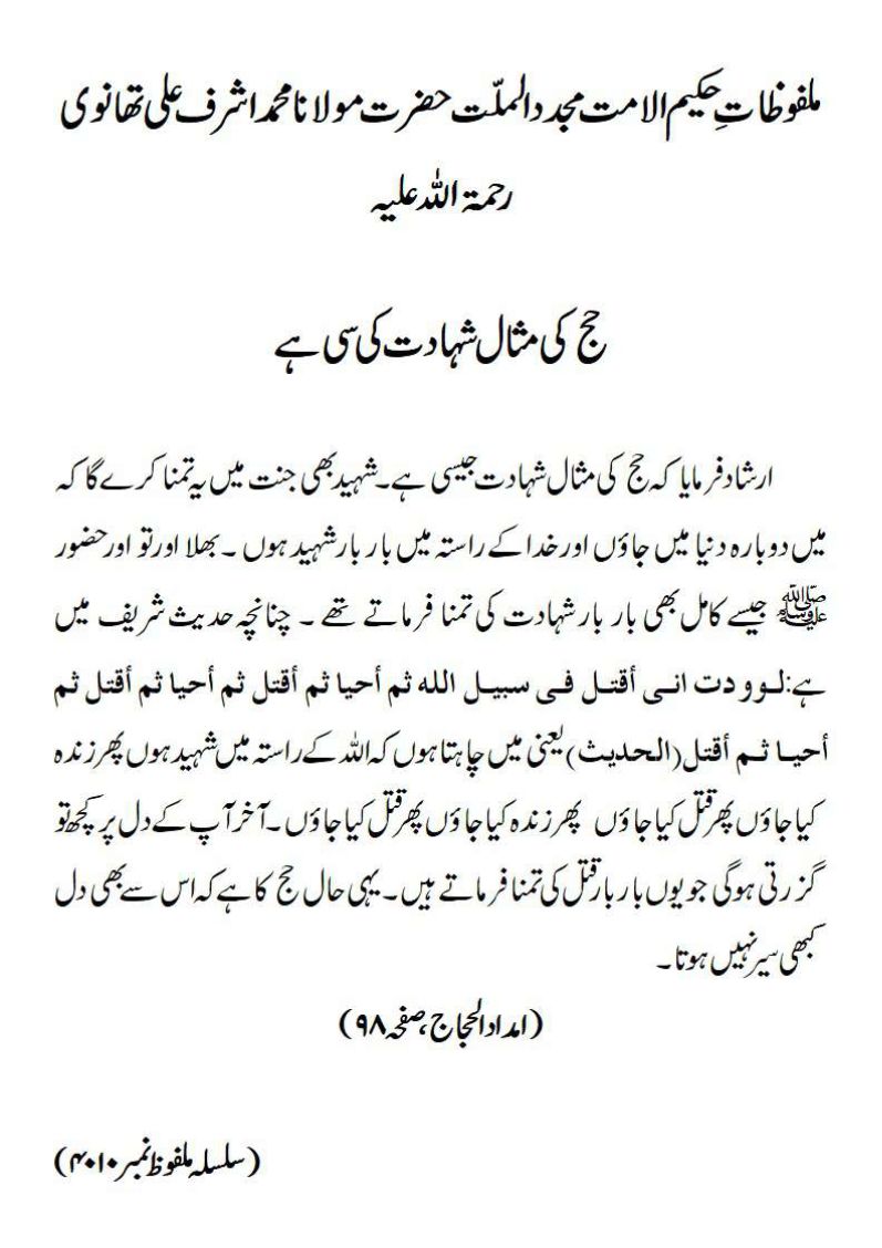 حج کی مثال شہادت کی سی ہے حج کی مثال شہادت کی سی ہے