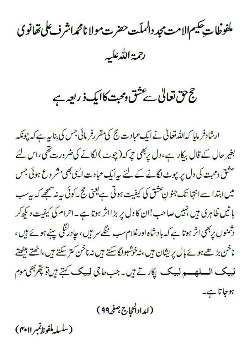 حج حق تعالیٰ سے عشق و محبت کا ایک ذریعہ ہے